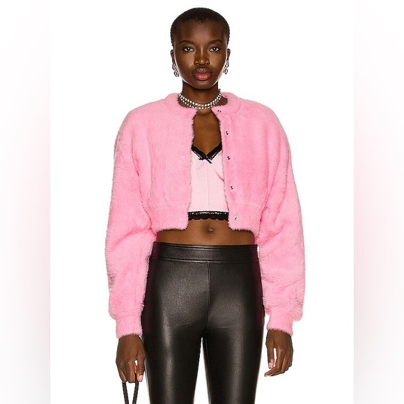 NWT Alexander Wang Cropped Fuzzy Faux Fur Cardigan  Jacket w/ Quilted Lining M - Picture 6 of 17